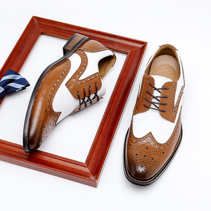 Dropshipping Hot-selling Luxury Leather Men's Shoes Genuine Leather Formal <strong>Black</strong> <strong>White</strong> Color-blocked <strong>Brogues</strong> Fast Delivery - Product Image 3