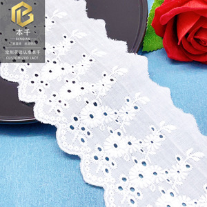 Ribete de encaje floral bordado de algodón blanco de 8 cm, <span class=keywords><strong>cinta</strong></span> festoneada <span class=keywords><strong>para</strong></span> vestidos de niños, prendas de mujer, textiles <span class=keywords><strong>para</strong></span> el hogar y accesorios de bricolaje. - Product Image 4