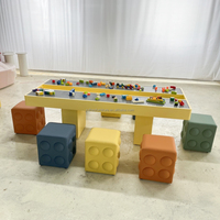 Meja Kursi Balok Kayu Multifungsi ZDH Warna Ukuran Dapat Disesuaikan 180x75x60cm Model Aktivitas Bermain Dalam Ruangan
