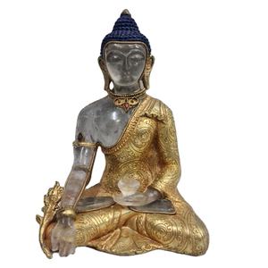 Estatuilla de cuarzo con acabado dorado de Buda para decoración del hogar, estatua de cristal transparente de alta calidad - Product Image 1