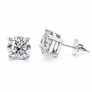 0.3-2ct Round Brilliant Cut Moissanite D Color 925 Sterling <b>Silver</b> Rhodium Plated 4 Prong Classic <b>Stud</b> Earrings for Women - Product Image 1