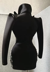 Disfraz de Boutique negro cuello en V perla traje de diamantes de imitación abrigo etapa bailarina desgaste graduación Blazer <span class=keywords><strong>chaqueta</strong></span> mujer Sexy Club <span class=keywords><strong>fiesta</strong></span> Blazer <span class=keywords><strong>vestido</strong></span> - Product Image 4
