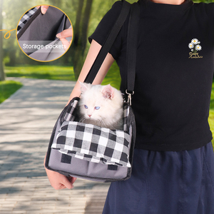 Kleines Auto-Haustierbett Modernes Rechteckiges Rucksack-Bett Komfortables Sicheres Katzen- und Hundebett Höhle für Alle Jahreszeiten Kariertes Muster Leinen Modisch - Product Image 4