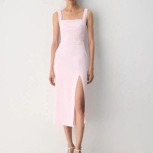 Vestido largo ajustado sin mangas de color rosa claro estilo años 90 con abertura en la pierna, moderno y de alta calidad para mujer - Product Image 1