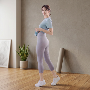 Leggings de yoga taille haute sans couture, longueur mollet, couleur unie, en Spandex et Nylon, avec taille élastique - Product Image 1