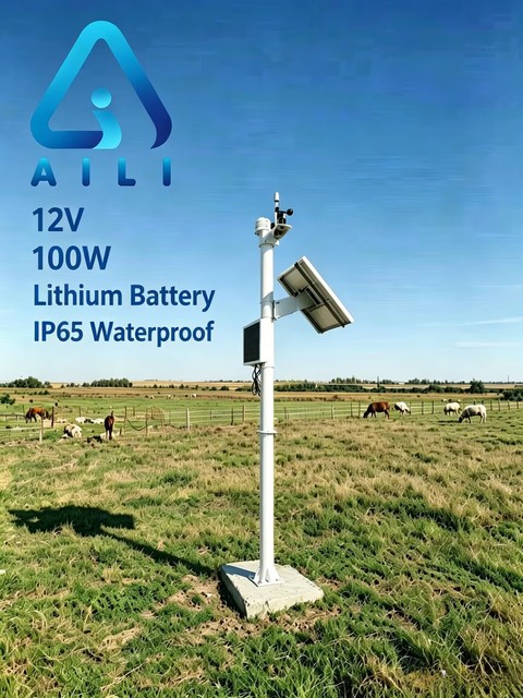 AILI AILI-12V/100W Solar DC System Kit Monocrystalline Panel Lithium Battery IP65 Waterproof for CCTV Camera
