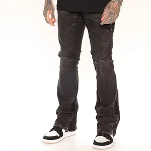 Calça jeans masculina skinny, calça jeans masculina de estilo hip hop com revestimento, personalizada, empilhada, plus size
