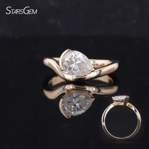 Starsgem 10K anillo de compromiso de oro amarillo forma de pera laboratorio diamante forma de fantasía solitario anillo de diamantes