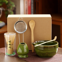 4 Pcs 6 Pcs Set de Thé Japonais Matcha Bol à Matcha avec Bec Fouet à Matcha en Bambou et Porte-Fouet en Céramique Cadeaux pour les Amateurs de Thé