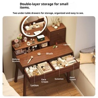 Coiffeuse moderne avec miroir LED, tabouret, tiroirs, table de maquillage, pieds pour chambre à coucher, mobilier de boudoir, rangement et organisation