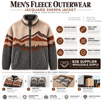 Veste d'hiver pour homme en polaire sherpa à motif géométrique, à poils longs, entièrement zippée, pour l'extérieur, motif personnalisé, fournisseur en gros OEM ODM