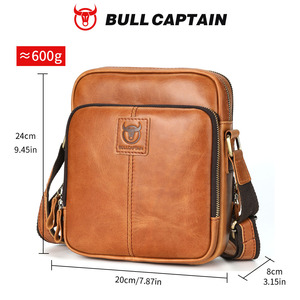 Sac bandoulière messager vintage en cuir véritable pour homme BULLCAPTAIN, avec sangle réglable, design tendance, grande capacité - Product Image 6