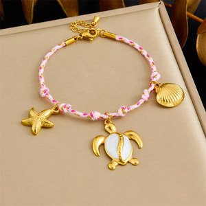 Fashion Charm Bracelet Zinc Alloy Turtle Starfish Shell Pendant Women's Jewelry Gift Accessory - Product Image 1