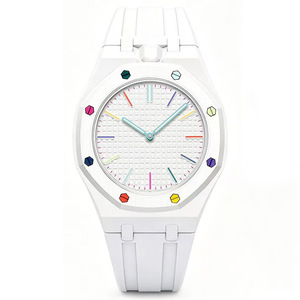 Ultimo Modello di Orologi al Quarzo Ottagonali alla Moda con Cinturino in Silicone in Otto Colori e Quadrante Arcobaleno - Product Image 2