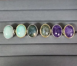 Wholesale Healing Natural Stones Crystal Craft Amethyst Amazonite Labradorite Rings Semiprecious Fine Jewelry Designer Rings