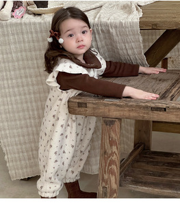 Nouvel ensemble automne-hiver pour bébés et enfants : barboteuse deux pièces à motif floral français pour bébés filles - Product Image 3