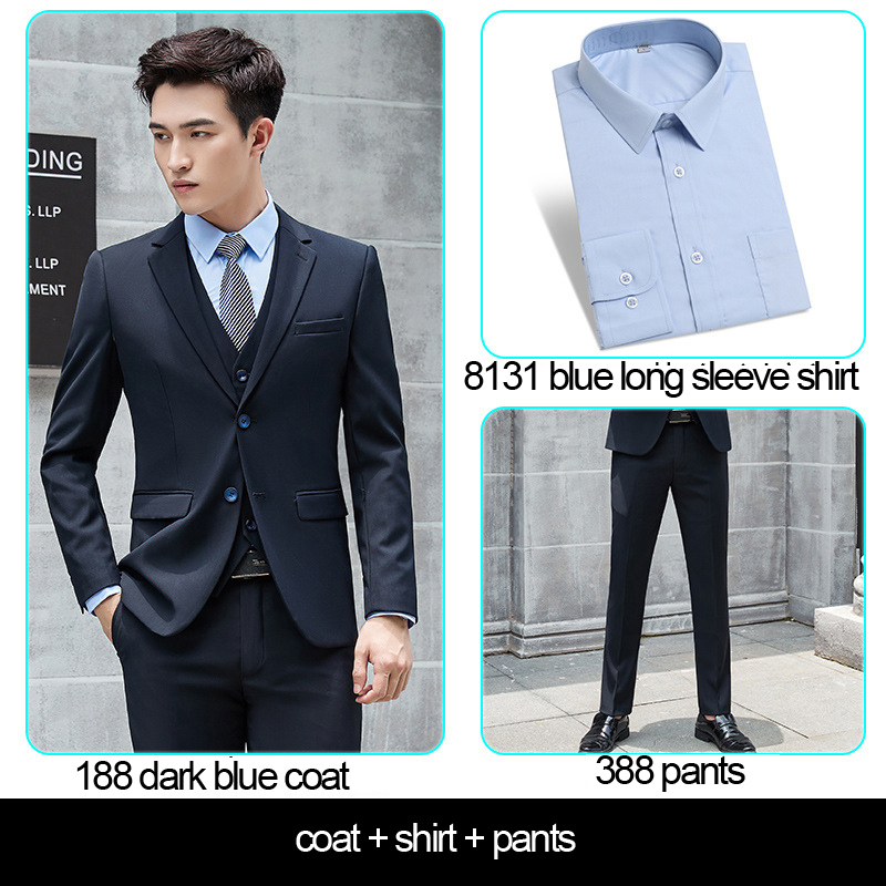 Abrigo azul oscuro de los hombres + Pantalones + camisa azul