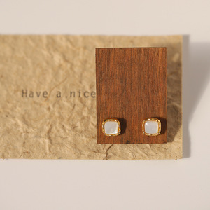 Minimalist Geometric Square Natural Mother of Pearl Shell Stud <b>Earrings</b> Gold Plated Titanium Steel Waterproof Dainty Fashion Jew - Product Image 4