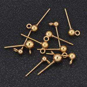 18k Gold Plated Stainless Steel Round Bead <b>Earring</b> Posts For <b>Earring</b> Making Jewelry Findings H1505 - Product Image 2