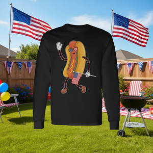 Maglietta patriottica a maniche lunghe da uomo con bandiera americana, hot dog, 4 luglio, USA - Product Image 3