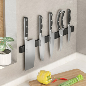 Support magnétique pour couteaux en acier inoxydable noir et blanc, aucun perçage requis pour le rangement des couteaux de cuisine - Product Image 1