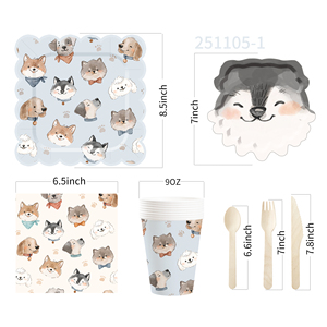 Décorations de fête d'anniversaire pour chien DAMAI, ensemble de vaisselle pour chiot, assiettes, gobelets, serviettes, thème chien pour les fêtes sur le thème des pattes, pour 8 personnes - Product Image 6