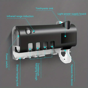 Juego de soporte para cepillos de dientes, organizador de pared de energía Solar, soporte para cepillos de dientes negro <span class=keywords><strong>sin</strong></span> perforación, soporte para cepillos de dientes UV para la familia - Product Image 5