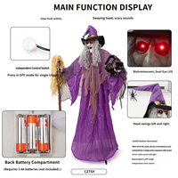 Décoration d'Halloween Sorcière Animée 210cm Taille Réelle Debout Yeux Rouges Lumineux Tête Oscillante Son Effrayant Plastique Halloween