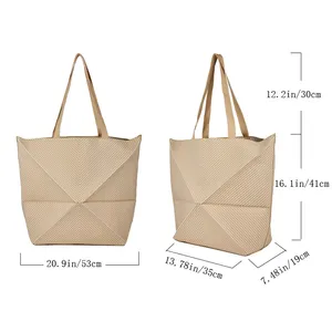 กระเป๋าผ้าถัก กระเป๋าถักแบบสั่งทำ กระเป๋าถักแฟชั่นพับได้ คุณภาพสูง ใช้ซ้ำได้ เปิดปิดง่าย โพลีเอสเตอร์ กระเป๋าสะพายไหล่ผู้หญิงขนาดใหญ่ - Product Image 3