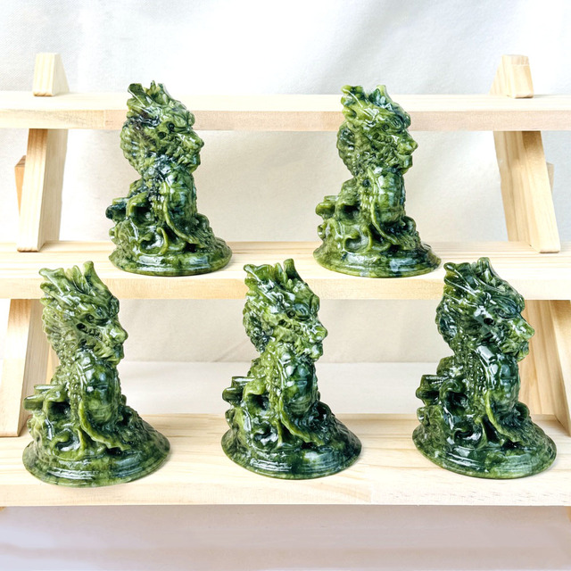 Customizable Natural Crystal Stone Green Jade Dragon Carvings for Home Office Decoration and Gifts
