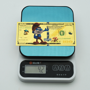 5 billets de banque en feuille d'or Model S_smurff 15x7,1 cm, double face, personnages de dessins animés bleus mignons, jouet cadeau, objets de collection manga - Product Image 6