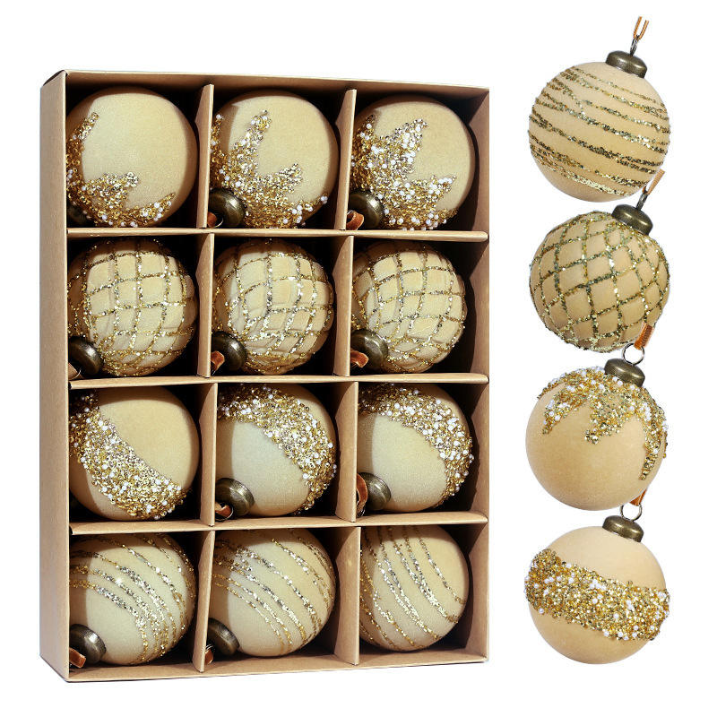 Boîte boule de Noël kaki 8cm 12pcs