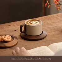 Ensemble de tasses à café en céramique de style vintage avec motif floral, mug à thé avec sous-verre en bois, cadeau pour les clients avec logo