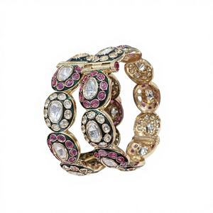 Brazaletes Clásicos Abribles con Zirconia Chapados en Oro de Estilo Antiguo Glamuroso, Joyería Étnica para Eventos, Juego de Dos Brazaletes para Mujer, Festivales - Product Image 1