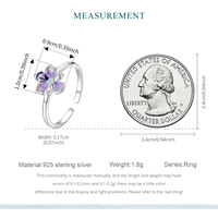 925 argent Sterling étincelant romantique Iris fleur anneau ouvert bijoux fins pour les femmes brillant violet fleurs anneau réglable