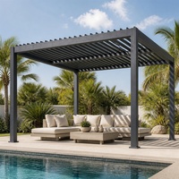 Pergola bioclimatique motorisée en aluminium pour piscine extérieure, à lames orientables, imperméable, résistante aux UV et au vent