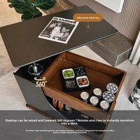 Table basse moderne mobile et extensible avec plateau relevable et structure métallique pour salon
