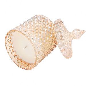 Bougie parfumée vintage en verre rose avec couvercle, pot cylindrique pour aromathérapie - Product Image 5