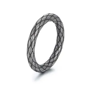 KALEN Unisex Punk Oxidized Black Stainless Steel Snake Scales Jewelry Ring