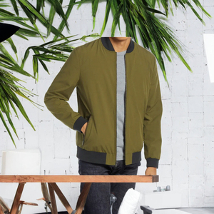 Chaqueta Bomber Verde Oliva para Hombre, Cierre de Cremallera, Color Sólido, Informal, Resistente al Viento, de Poliéster, para Otoño - Product Image 2