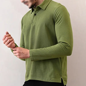 Chemises en jersey de coton de haute qualité pour hommes, unies, écologiques, vente en gros, manches longues, confortables, décontractées, logo personnalisé, OEM - Product Image 3