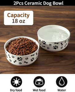Bol en céramique <span class=keywords><strong>blanche</strong></span> de 5,5 pouces pour chien, bol pour nourriture pour chien avec motif, plat pour nourriture et eau pour animaux de compagnie, assiettes d'alimentation pour petits chiens, chiots et chats - Product Image 5
