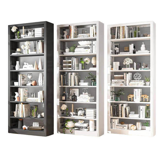 Industrial Style 7-Tier Tall Narrow Metal Display Cabinet Contemporary Open Storage Shelf Eco-Friendly Living Room Library