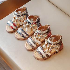 여아용 도매 하이탑 샌들, 에스닉 스타일 아동 여름 신발, 패션 트렌드 태슬 디자인 플랫 키즈 로만 슈즈 - Product Image 2