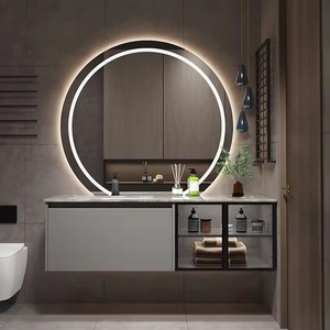 Gabinete de madera contrachapada de tocador para lavabo de losa de diseño moderno con lavabo de espejo para baños de hoteles y villas Nuevo lanzamiento - Product Image 1