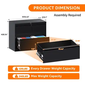 2 Lades Stalen Zijdelingse Archiefkast Met Antikantelmechanisme Metalen Archiefkast Voor Thuiskantoor Zwart