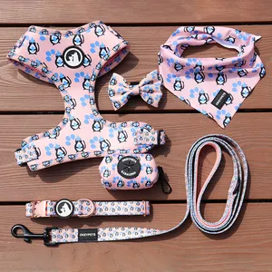 Custom Personalized Neoprene Adjustable Pet Harness Soft Mesh Dog Harness Set Luxury Design Padded Dog Harness With Collar Leash