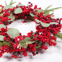 Guirlande de Noël en eucalyptus et pin de 45 cm avec baies rouges, écologique, style ferme moderne, décoration de Pâques, verdure artificielle