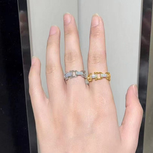 U-shaped Horseshoe Buckle <b>Ring</b> Women's Light Luxury Micro-inlaid Zircon <b>Open</b> <b>Ring</b> Hip-hop Jewelry - Product Image 3