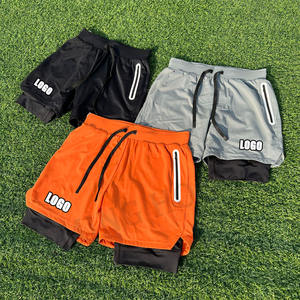 Custom Men's Contrast Color 2 In 1 <b>Shorts</b> Quick Dry Side <b>Zipper</b> Double Layer Sports <b>Shorts</b> - Product Image 1